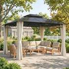 Outsunny 10 ft W x 12 ft L Double Roof Hardtop Gazebo with Curtains - Beige-Translucent polycarbonate hardtop lets in a bit of sunlight while providing shade