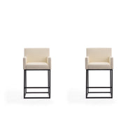 Manhattan Comfort Ambassador 20.5" Mid-Century Modern Faux Leather Upholstered Counter Stool - Cream and Black - 2 Pack-Mid-Century Modern Counter Stool with Backseat Perfect for Bar and Kitchen Use. Set of 2