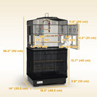 PawHut 36" H Bird Cage with Accessories, Handle and Mesh Cover - Black-Includes three wooden perches, four plastic feeders, two swings, a ladder, a toy pendant, and a mesh cover 