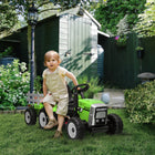Aosom 12V Kids Ride-On Tractor with Trailer and Remote Control - Green-Horn, start up sound and music for more fun 