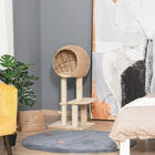 PawHut 39" Cat Condo with Sisal Scratching Post and Hanging Ball - Beige-The multi-activity cat tree is made with P2 class particle board for a stable tree 