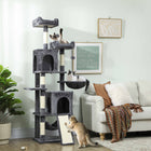 PawHut 70" Multi-Level Cat Tree Tower with 2 Condos - Dark Grey-Two top perches with PP cotton filling offer a cloud-like sleeping experience 