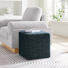 Modway Callum 17" Square Woven Heathered Fabric Upholstered Ottoman - Heathered Weave/Azure-Non-Marking Foot Glides