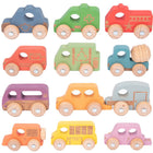 TickiT Rainbow Wooden Vehicles - Set of 12-12 vehicles: This set includes 12 colorful, beechwood vehicles with rotating wheels. Use this wooden toy set in small-world or imaginative play. And learn about travel and community services