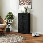 HOMCOM 23.6" L Farmhouse Kitchen Pantry Cabinet - Black Wood Grain-Magnetic door catches ensure effortless, secure closure