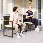 Outsunny 3-Pieces Wicker Patio Furniture Set - White-Acacia wood tabletop adds beauty and longevity for use 
