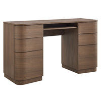 Modway Mirae 55" 6-Drawer Curved Office Desk - Brushed Brown Oak-55" Computer Desk with 6 Drawers