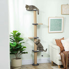 PawHut Cat Wall Furniture with 4 Perch Platforms - Dark Grey-Slim wall-mounted design saves precious floor space in smaller homes 