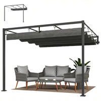 Outsunny Retractable Pergola Canopy Wall-Mounted Pergola - 10' x 10' - Dark Grey-Space-saving two-post design mounts to the wall, offering superior stability 