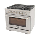 Kucht 36" KFX-X Series Pro Style Natural Gas Range - Stainless Steel-Product dimensions 27.75" L x 36" W x 36" H