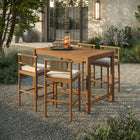 Modway Eleni 5-Piece Outdoor Teak Wood Bar Set - Natural Sail-Woven Rope Backrest Accents