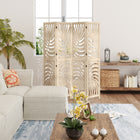 HOMCOM 4 Panel Palm Leaf Design Freestanding Room Divider for Home Office Bedroom - Natural Wood Finish-Materials: Paulownia Wood 
