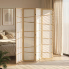 HOMCOM 4 Panel Freestanding Room Divider - Natural Wood-The lightweight fabric panel adds a stylish touch with its translucent design 
