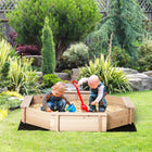 Outsunny Kids Octagon Wooden Sandbox with Cover, Seat - 55" x 55" x 8.5" - Natural Wood-The non-woven bottom liner provides excellent drainage and keeps play areas fresh
