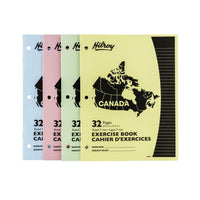 Hilroy Canada Stitched Exercise Book - 10-7/8" x 7-3/8" - Assorted Colours - 4 Pack-Pre-punched for optional use with 3-ring binders
