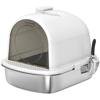 PawHut Enclosed Stainless Steel Cat Litter Box with Scoop-Stainless steel design ensures no litter sticks and is odor-resistant.