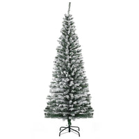 HOMCOM 6' Snow-Flocked Pencil Artifical Christmas Tree - Green-Snow-flocked design adds a wintry touch 