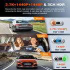 Vantrue N4S 2.7K 1440P 3-Channel Dash Cam with 64 GB SD Card-Designed to capture incidents such as collisions theft vandalism and hit and run events from multiple angles