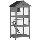 PawHut 71" H Wooden Bird Cage with Two Doors, Ladder and Pull out Tray - Dark Grey-Water-resistant coating over waterproof materials and anti-fading UV protection for an outdoor-strong design 