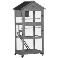 PawHut 71" H Wooden Bird Cage with Two Doors, Ladder and Pull out Tray - Dark Grey-Water-resistant coating over waterproof materials and anti-fading UV protection for an outdoor-strong design 