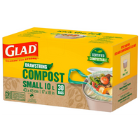 Glad Small Compostable Drawstring Bags - Unscented - 10 L - 30 Pack-Green