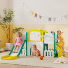Qaba 7-in-1 Kids Slide with Climber, Basketball Hoop, Telescope, Drawing Board, Storage Box - Yellow-Smooth, safe sliding with carefully designed zones for a gentle ride 

