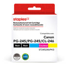 Staples Canon PG-245/PG-245/CL-246 Remanufactured Inkjet Cartridges - Standard Yield - Black/Black/Colour - 3 Pack-Black, Black, Color