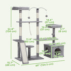PawHut 53" Cat Tree Tower with Scratching Posts, Condo and Beds - Light Grey-Condo and beds provide a cozy hideaway for naps 