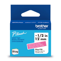 Brother Genuine BTAGP35 Label Tape for P-touch Label Makers - White on Pink - 12 mm W x 4 m L-Whatever your project, you have our word on it.Trust Brother, Canada’s reliable label maker brand for all your labelling needs.