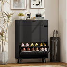 HOMCOM Narrow Shoe Storage Cabinet with 2 Flip Drawers - Black-Two flip drawers with adjustable shelves fit different shoe types and sizes
