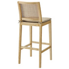 Modway Ovard Wood and Rattan Bar Stool - Natural-Non-Marking Floor Pins