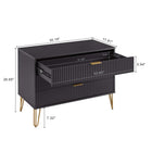 Manhattan Comfort DUMBO Modern Dresser Set and 5-Drawer Tall Dresser Set - Black-Horizontal Glam Drawer Handles Made of Metal with a Gold Finish.