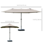 Outsunny Patio Umbrella with Lift Crank - 15' - Light Grey-Selected polyester canopy protects you from harmful elements