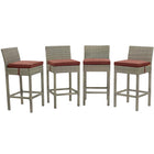 Modway Conduit Outdoor Patio Wicker Rattan Bar Stool - Light Gray Currant - Set of 4-Modern Outdoor Bar Stool