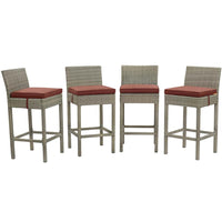 Modway Conduit Outdoor Patio Wicker Rattan Bar Stool - Light Gray Currant - Set of 4-Modern Outdoor Bar Stool