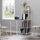 HOMCOM 41.7" Computer Desk with Storage Sheves and Foldable Tabletop - White-Easy fold design, can be kept away easily, works both as an office desk or as a dining table