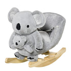 Qaba Baby Koala Design Rocking Horse - Grey-Solid wood curved base to rock back and forth gently and smoothly 
