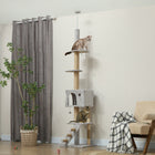 PawHut 89" - 100" Floor-To-Ceiling Cat Tree - Light Grey-Large base and anti-tip device enhance stability and safety 