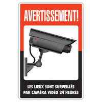 Cosco Surveillance Indoor/Outdoor Security Sign for Doors/Walls - French Text-This surveillance sign features French text to clearly notify French-speaking individuals of monitored areas