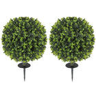 HOMCOM 22" Artificial Eucalyptus Topiary Ball with Ground Stakes - Green - 2 Pack-Artificial boxwood trees set boasts lifelike appearance, enhancing aesthetic appeal 