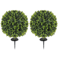 HOMCOM 22" Artificial Eucalyptus Topiary Ball with Ground Stakes - Green - 2 Pack-Artificial boxwood trees set boasts lifelike appearance, enhancing aesthetic appeal 