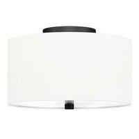 Hudson&Canal Ellis 12" Flush Mount with Fabric Shade - Matte Black/White-Modern and contemporary design for your entryway, foyer, or kitchen