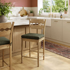 Modway Jax Oak Wood Counter Stool With Wavy Razor Back and Cushion - Weathered Oak Sage-Fabric Seat Cushion