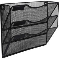 ShoppingAll Metal Mesh Wall Mounted File Holder Oganizer Rack with 3 Compartments-Space-Saving Vertical Storage: Maximize your wall space with this 3-tier organizer - perfect for keeping files, folders, and mail off your desk