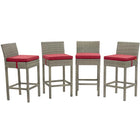 Modway Conduit Outdoor Patio Wicker Rattan Bar Stool - Light Gray Red - Set of 4-Modern Outdoor Bar Stool