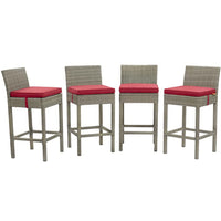 Modway Conduit Outdoor Patio Wicker Rattan Bar Stool - Light Gray Red - Set of 4-Modern Outdoor Bar Stool
