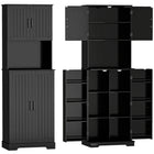 HOMCOM 71.5" H Tall Pantry Cabinet with Spice Racks - Black-Two cabinets and a spacious countertop for versatile storage 