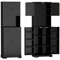HOMCOM 71.5" H Tall Pantry Cabinet with Spice Racks - Black-Two cabinets and a spacious countertop for versatile storage 
