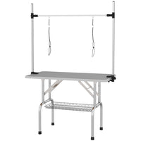 PawHut Adjustable Dog Grooming Table with 2 Safety Slings - Grey-Solid metal frame for reliability and ongoing strength