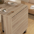 HOMCOM Drop Leaf Folding Dining Table with 2-Tier Shelves & Rolling Casters for 2-4 - Natural Wood-Two wheels with brakes are designed to fold and expand the table easily